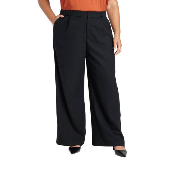 NWT Ava & Viv Womens High-Rise Wide Leg Trousers 90786311 Black 17 - Picture 1 of 8